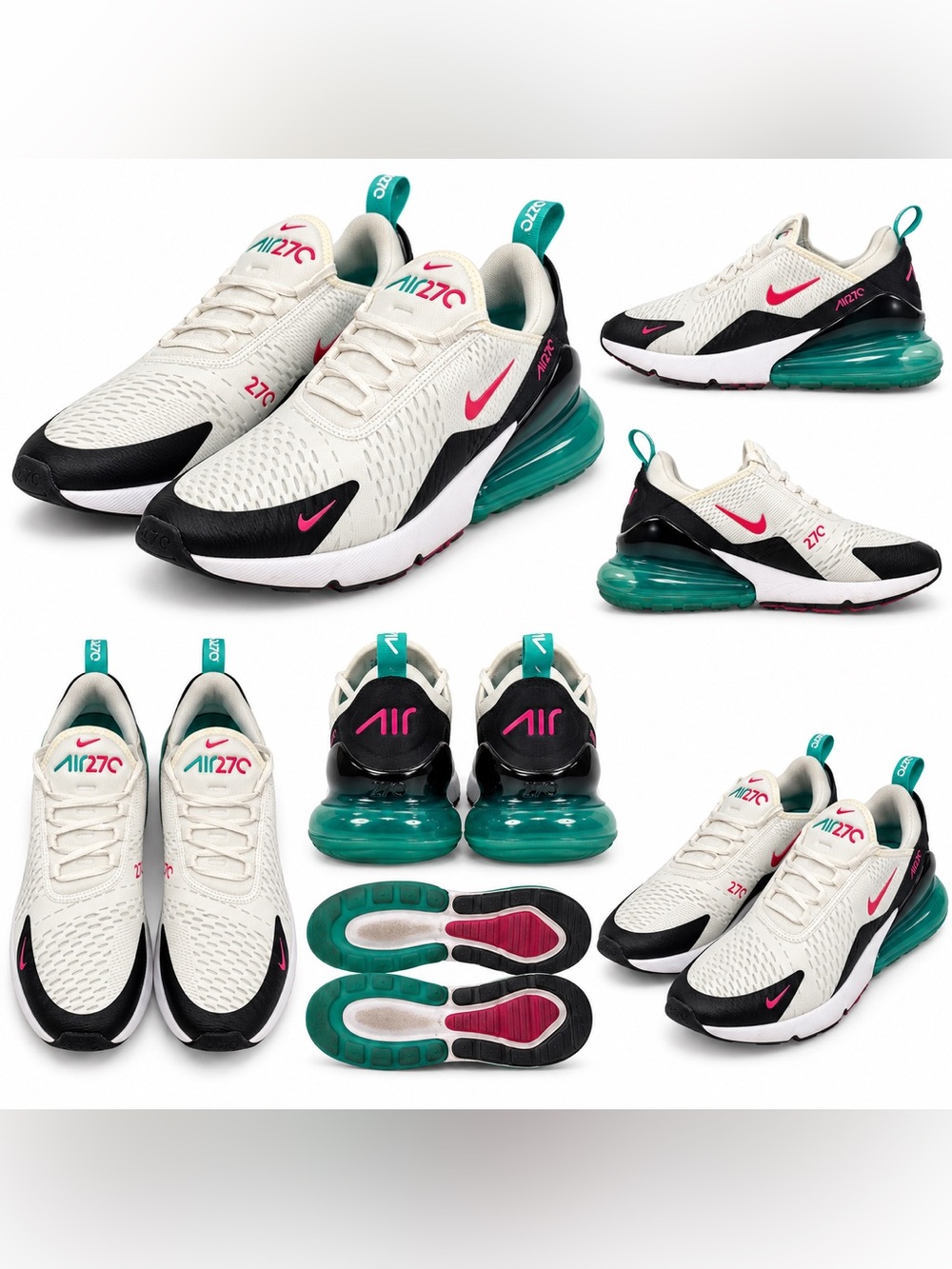 Nike Air Max 270 Men’s Size 12 White Black Pink Teal Running Shoes Sneakers